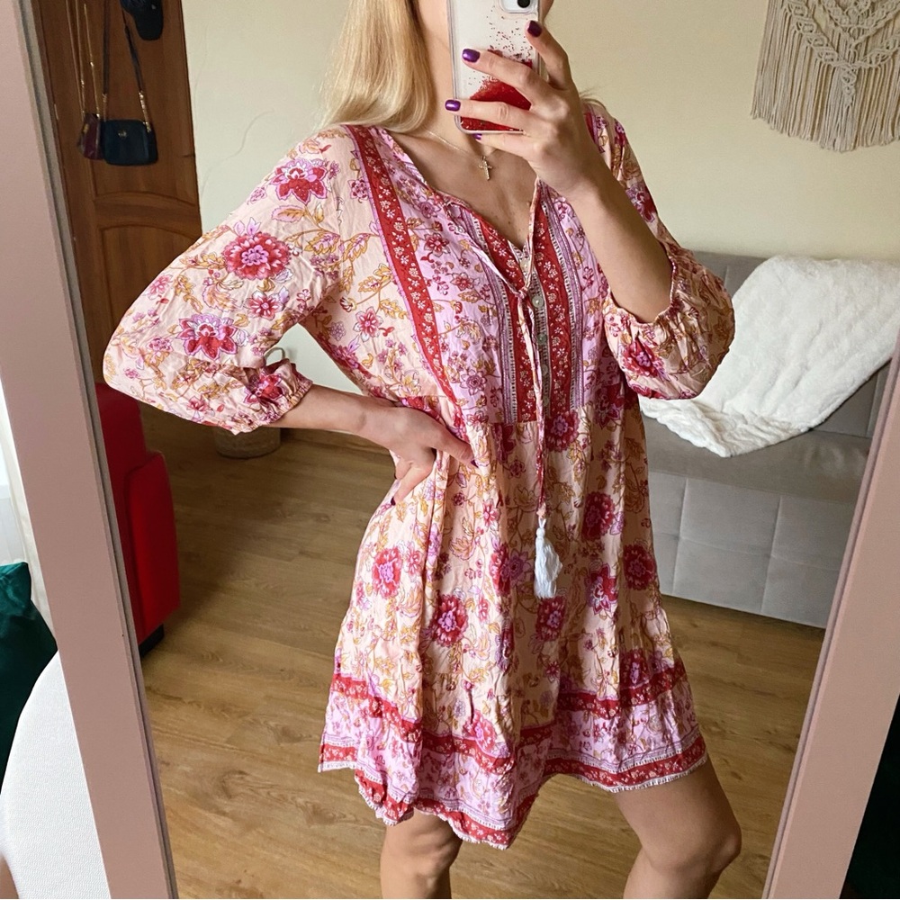 BOHO Floral Pink and Cream Dress With Tassel Detail 🌸 - Picture 5 of 14